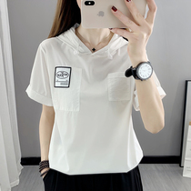 Sunscreen quick-drying t-shirt women hooded short-sleeved summer thin hip-hop Korean version of the trend casual sports loose quick-drying clothes