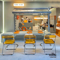 Net infrared table and chair industrial style transparent pc stainless steel folding chair cafe table and chair combination outdoor table and chair
