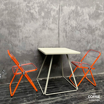 Net red outdoor table and chair combination transparent stainless steel folding chair iron table milk tea shop cafe outdoor table and chair