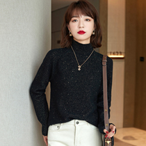 Elegant blingbling glossy 21 years of autumn and winter elegant exquisite pure wool straight sweater