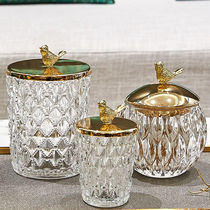 Nordic ins Wind light luxury golden bird crystal glass storage tank European American high-value toothpick cotton swab candy jar