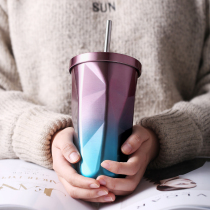 Net red water Cup summer simple ins Wind high color value Cup with straw adult creative stainless steel large capacity female