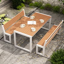 Outdoor patio table and chairs Combined balcony Leisure sunscreen Strip Dining Table And Chairs Outdoor Park Open-air Embalming Wooden Table