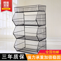 Supermarket diagonal basket shelf convenience store snack display rack wheeled multi-layer beverage commissary movable shelf