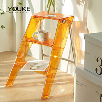 You Engraved Mesh Red Ins Transparent Folding Ladder Flower Shelf Home Acrylic Ladder Multifunction Pedal Anti Slip Three-step Ladder