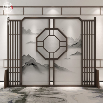 New Chinese solid wood screen partition Hotel hall custom landscape Office tea room occlusion entrance hollow seat screen