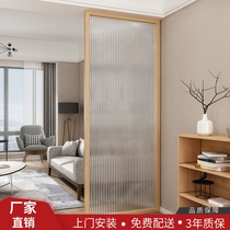 Modern light luxury glass partition screen simple solid wood entrance background wall home decoration living room office decoration