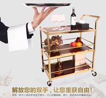 Multi-purpose trolley stainless steel three-layer tea truck steel wood wine truck dining truck mobile food truck service truck