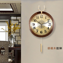 New Chinese Creative Timepiece Solid Wood Muted Nordic Wind Bronze Deer Head Hanging Bell Living Room Wall Decoration Fashion Light Extravagant Hanging Watch
