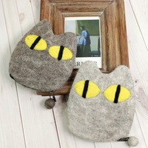 ins Korean wind cute sheep felt zero wallet mystic cat big eyes card bag hand grab bag handmade bizarre to stay cute