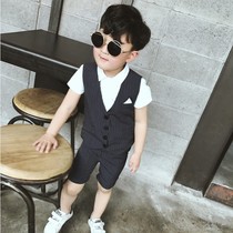 Childrens suit suit Boys short-sleeved three-piece suit vest shorts Small suit Western style flower girl dress summer tide