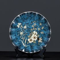 Decorative plate ornaments light luxury retro plate hanging plate living room decoration wine cabinet porch large ceramic plate wooden bracket