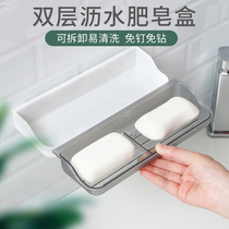 Drain soap box punch-free household double-layer plastic wall-mounted soap holder creative bathroom soap holder soap shelf