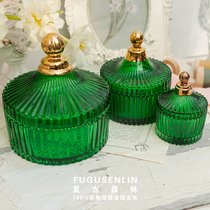 Retro Forest Nordic retro dark green glass storage box jewelry box candy box home decoration shooting ornaments
