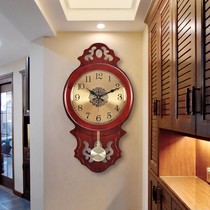 Chinese style hanging bell sitting room home solid wood mute clock bedroom creative atmosphere wall clock art hanging watch