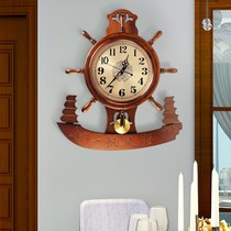 Large number American solid wood living room clock helmsman mute hanging clock Eurostyle creative retro clock wall clock