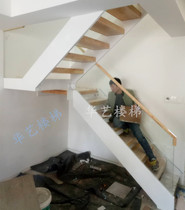 Shanghai factory solid wood staircase handrail custom glass staircase straight ladder rotating staircase