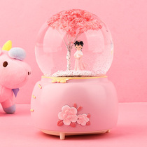 Ancient style Hanfu little girl crystal ball music box girl heart ornaments rotating snowflake Music Box dream glass ball