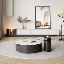 Italian minimalist rock board coffee table TV cabinet combination round simple small apartment coffee table light luxury modern home tea table