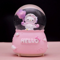 Creative lights floating snowflakes rotating pink space KT cat glass crystal ball music box children's birthday gifts
