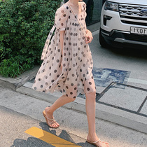 Bubble Cuff Sweet Beauty Tandem Dress 2022 New Fairy Polo Dot Yarn Dresses Summer Stalk Orange First Love Doll Skirt