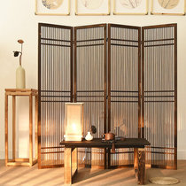 New Chinese solid wood bamboo screen partition folding mobile living room bedroom blocking teahouse props retro old folding screen