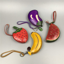 Genuine Leather Mini Zero Wallet Woman Little 2020 New Cute Fruit Key Buckle Pendant Coin Bag Student Small Wallet