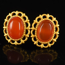 1 96g exquisite S925 inlay water south red agate ball earrings earrings