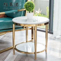 Light luxury marble round side a few modern simple coffee table bedside table living room sofa stainless steel rock plate corner
