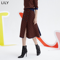 The same paragraph LILY2020 autumn new women's contrast color jacquard knitted double breasted high waist skirt in the mall