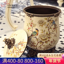 Large European vintage living room with lid trash can home decoration creative storage barrel resin crafts ornaments