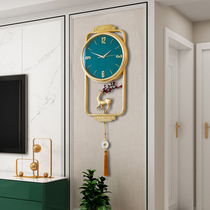 New Chinese light luxury wall clock living room home fashion personality atmosphere European watch Wall restaurant porch pure copper clock