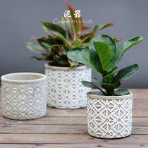 Mud-ins creative Nordic simple relief geometric pattern green plant fleshy cement flowerpot indoor ornaments