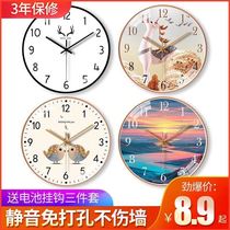 Clock and clock living room home decoration Silent Wall no hole hole Net red bedroom clock European creative quartz clock