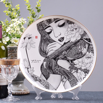 Illustration porcelain plate ornaments home hanging plate TV cabinet wine cabinet porch decorations art derivative crafts can be customized