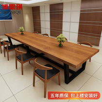 loft solid wood meeting table long table brief modern staff training talks table and chairs combined industrial wind large wooden table