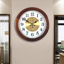 Eurostyle solid wood clock hanging bell sitting room Chinese wind minimalist round retro atmosphere mute home clock hanging wall