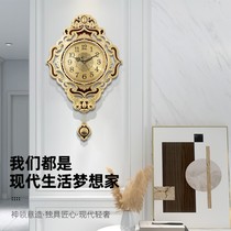 Pure copper light luxury fashion clock wall luxury wall clock living room home restaurant creative silent European clock Wall watch