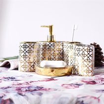 Light luxury new Chinese style gold ceramic bathroom supplies mouthwash cup Toothbrush cup set Bathroom five-piece set Wash set