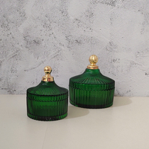 Upgraded version of the mirror US export retro vintage dark green glass gold jewelry storage box glass jar
