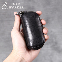 Thvo Retro Headlayer Cow Leather Car Key Bag Original Handmade Personality Mini Genuine Leather Zero Wallet Card Bag