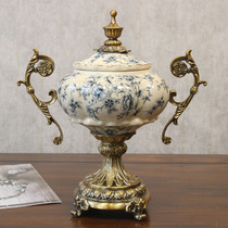 American Villa model room ceramic decorative pot European style retro living room porch crafts decoration storage tank
