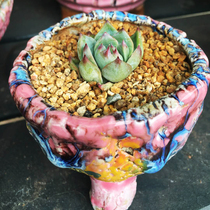 Small-sized control Single-head multi-meat flower pot Jingdezhen hand-burst breathable rough pottery square cat-eye workshop thumb Basin
