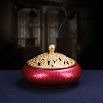 All-copper large lacquer plate incense burner Household indoor incense purification air sandalwood furnace for Buddha antique pure incense furnace