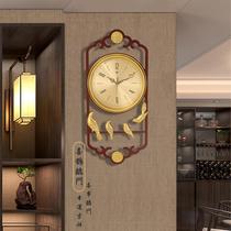 New Chinese hanging clock Living room Home Fashion China Wind solid wood Clock modern minimalist Atmospheric personality mute clock