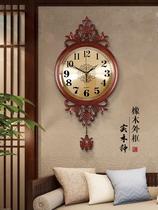 New Chinese solid wood wall clock living room home fashion atmosphere creative retro clock wall hanging watch Chinese style clock