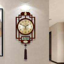 New Chinese wall clock living room home wooden Chinese style clock simple perpetual calendar silent clock creative quartz clock