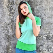 Exploration base hooded short-sleeved t-shirt womens leisure sports fitness running outdoor training suit breathable quick-drying thin clothes