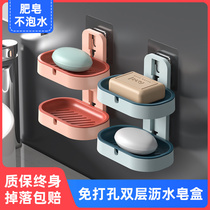 Soap box non-perforated suction cup wall-mounted creative double-layer drain rack home toilet bathroom soap rack
