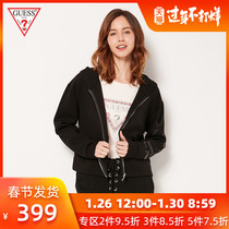 Guess women's solid Hooded zip letter logo sweater-w92q56k7uw0